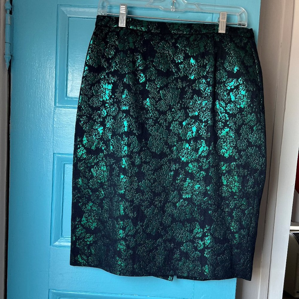 J Crew Green and Black Metallic Skirt size 10